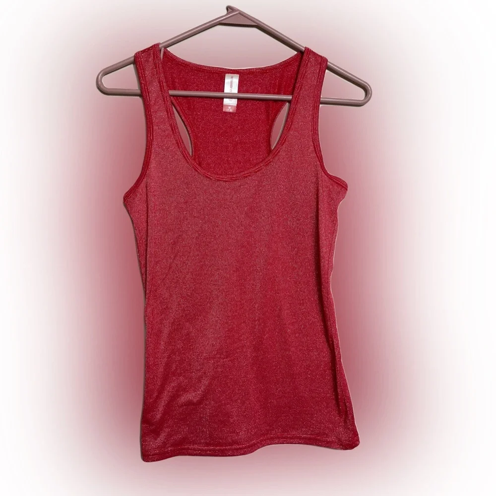 Comfortable Red Glitter Tank Top Casual Versatile  Size Medium Summer
